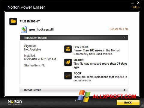 Screenshot Norton Power Eraser Windows XP