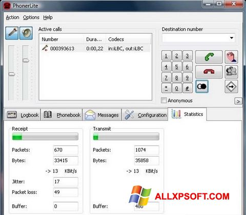 Screenshot PhonerLite Windows XP